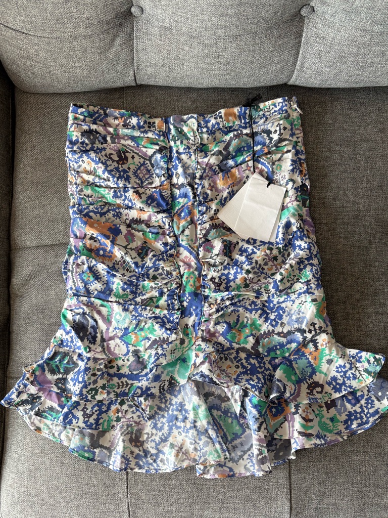 Isabel Marant Ruffle Silk Mini Skirt Blue Eu 34 Us 2 Nwt Boho Tiered